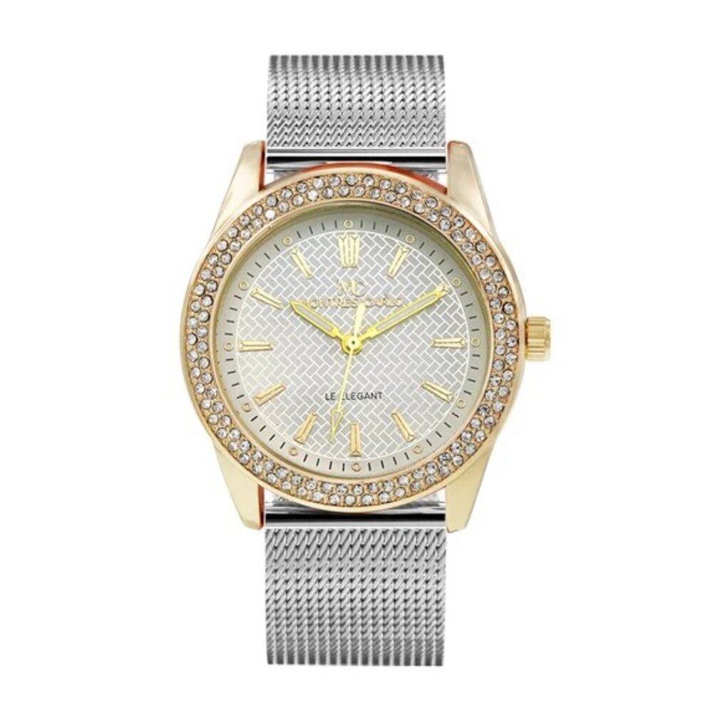 38mm Montres Carlo Women's Fashion Mesh Band Stones Quartz Luxury Dress Watch